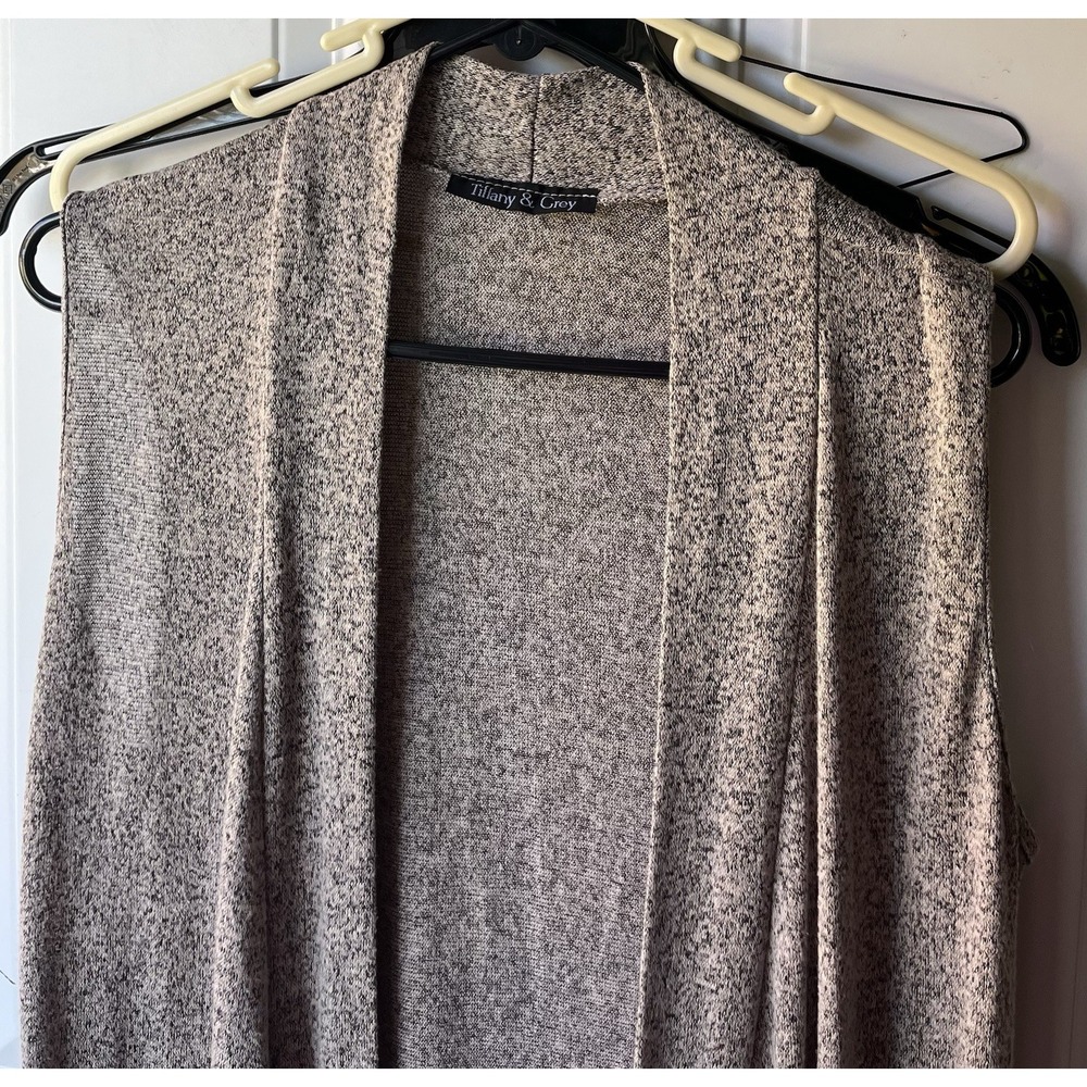 Tiffany & Grey Large Long Duster Vest Marled Knit Open Front Sleeveless Pockets - Picture 3 of 7